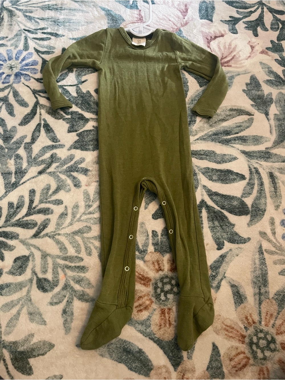 SISKIN wool & silk Olive Green Kids One-Piece Footed Sleepwear